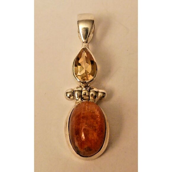 Sunstone and Citrine Sterling Silver hinged Pendant (1604) - Picture 1 of 6